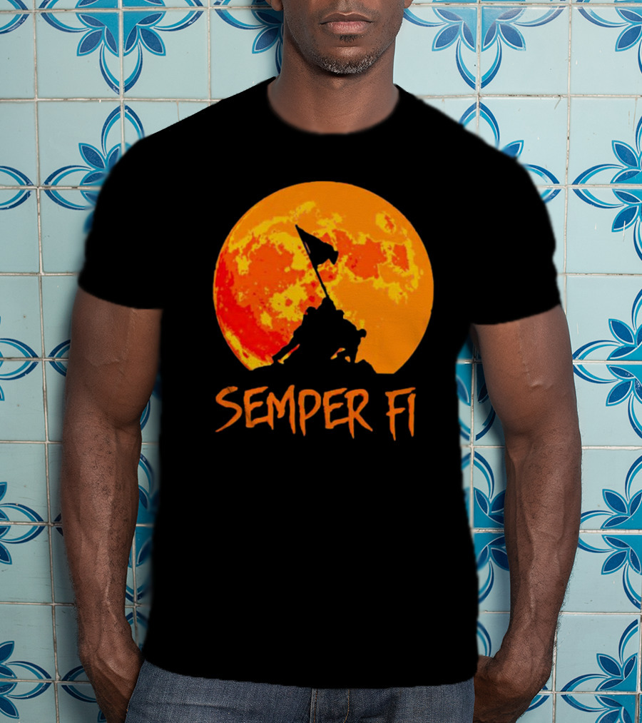 Semper Fi Halloween Full Moon Flag Raising T-Shirt