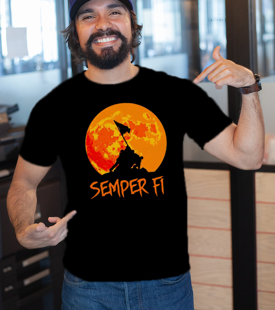 Semper Fi Halloween Full Moon Flag Raising T-Shirt