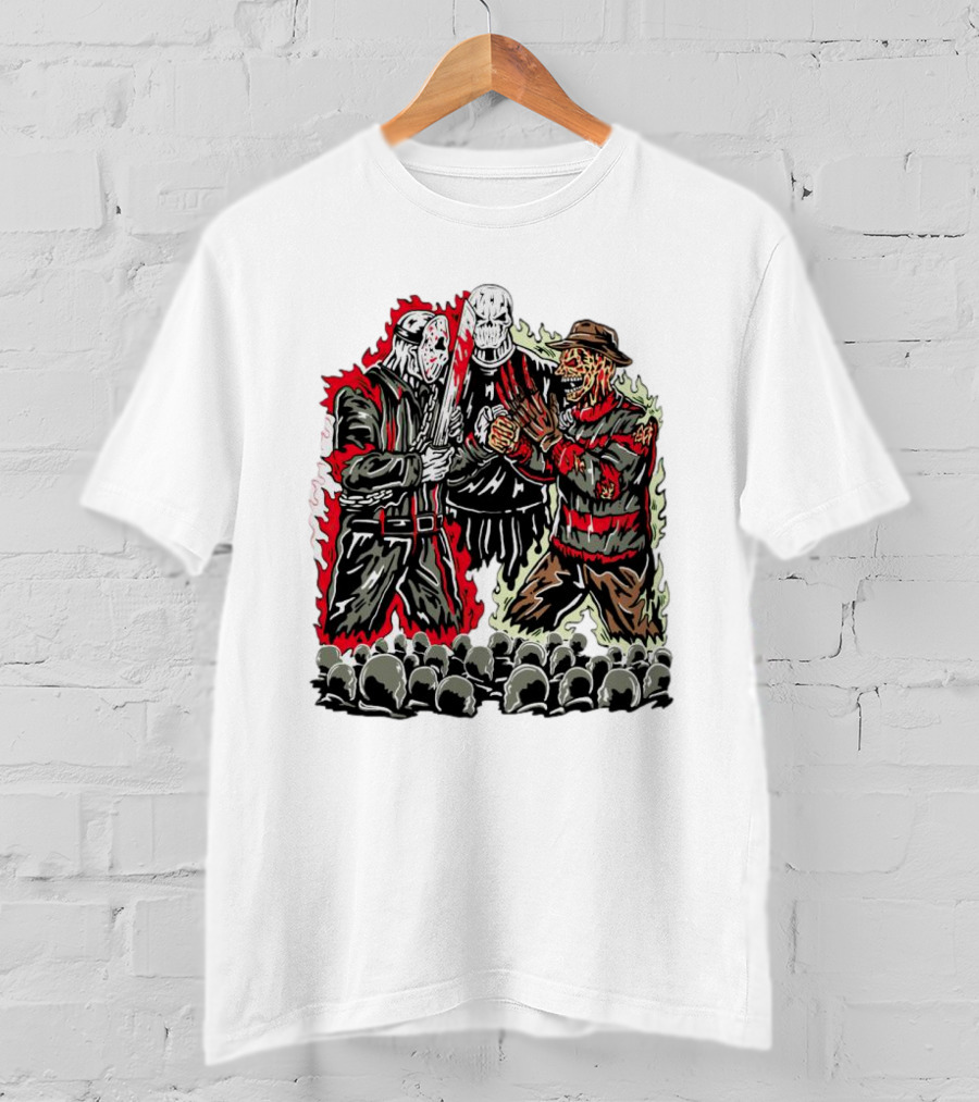 Horror Movies Violent Faceoff Battle Trio In Crowded Arena T-Shirt