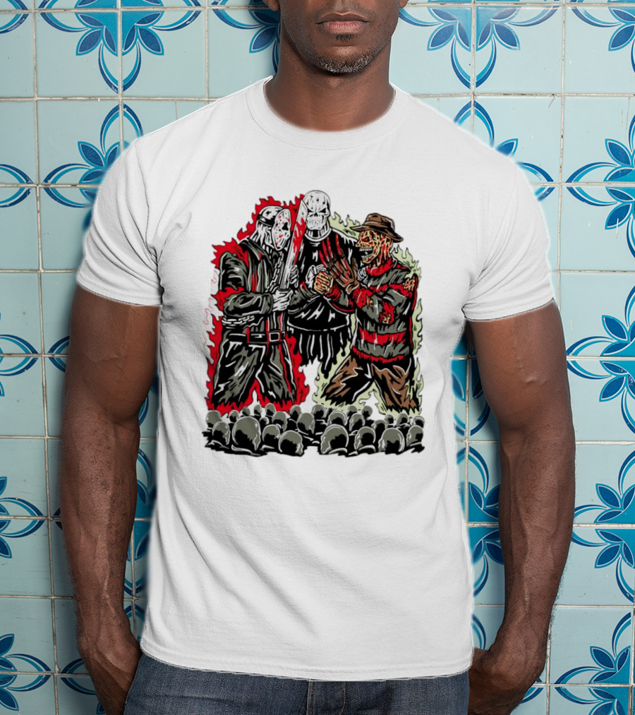 Horror Movies Violent Faceoff Battle Trio In Crowded Arena T-Shirt