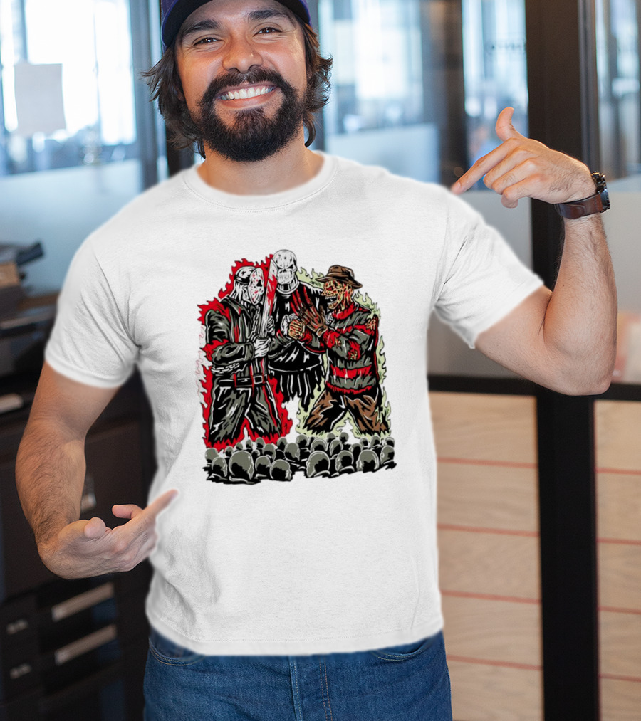 Horror Movies Violent Faceoff Battle Trio In Crowded Arena T-Shirt