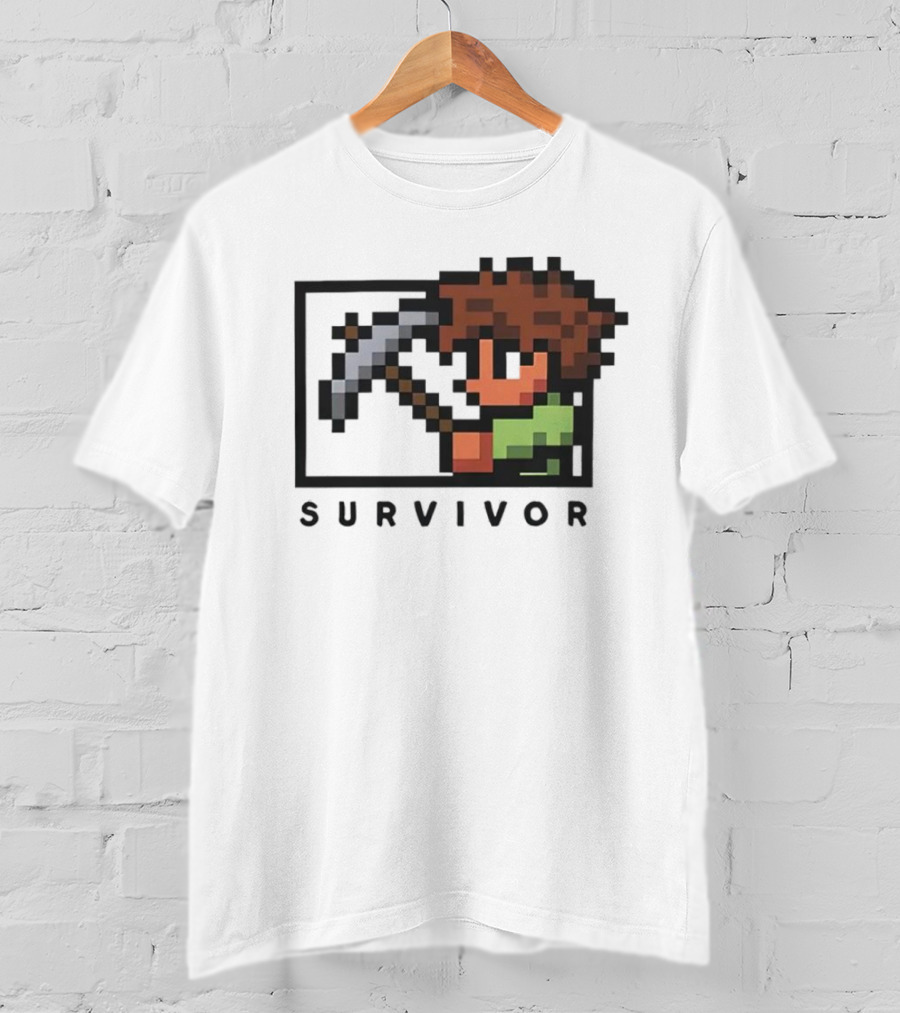 Terraria Survivor Pixel Art Character With Pickaxe T-Shirt