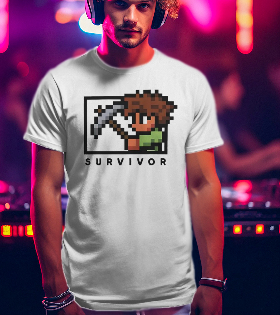 Terraria Survivor Pixel Art Character With Pickaxe T-Shirt