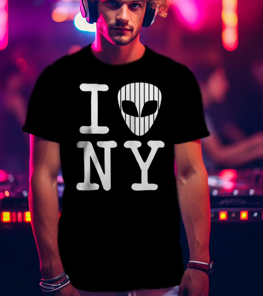 I Alien NY Alien Head Baseball Stripes T-Shirt