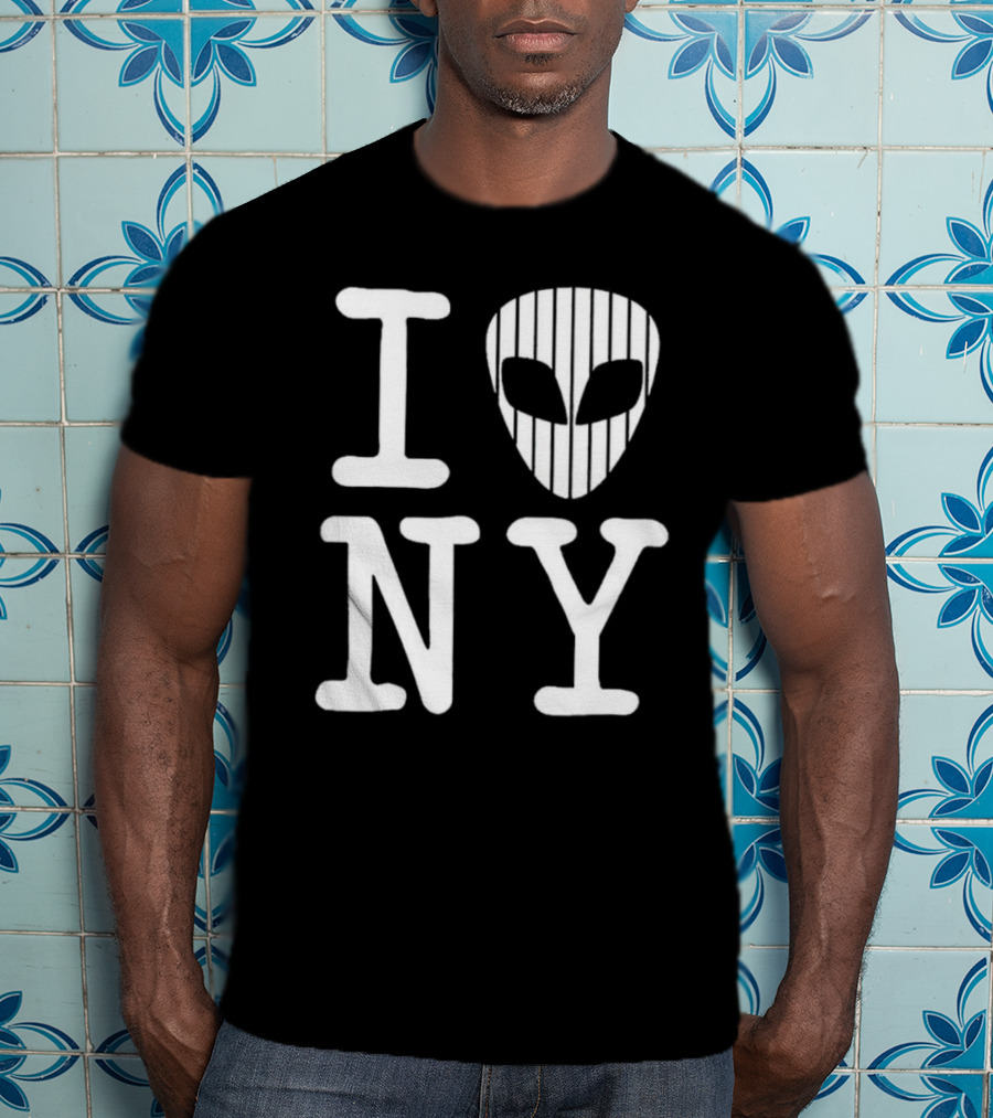 I Alien NY Alien Head Baseball Stripes T-Shirt