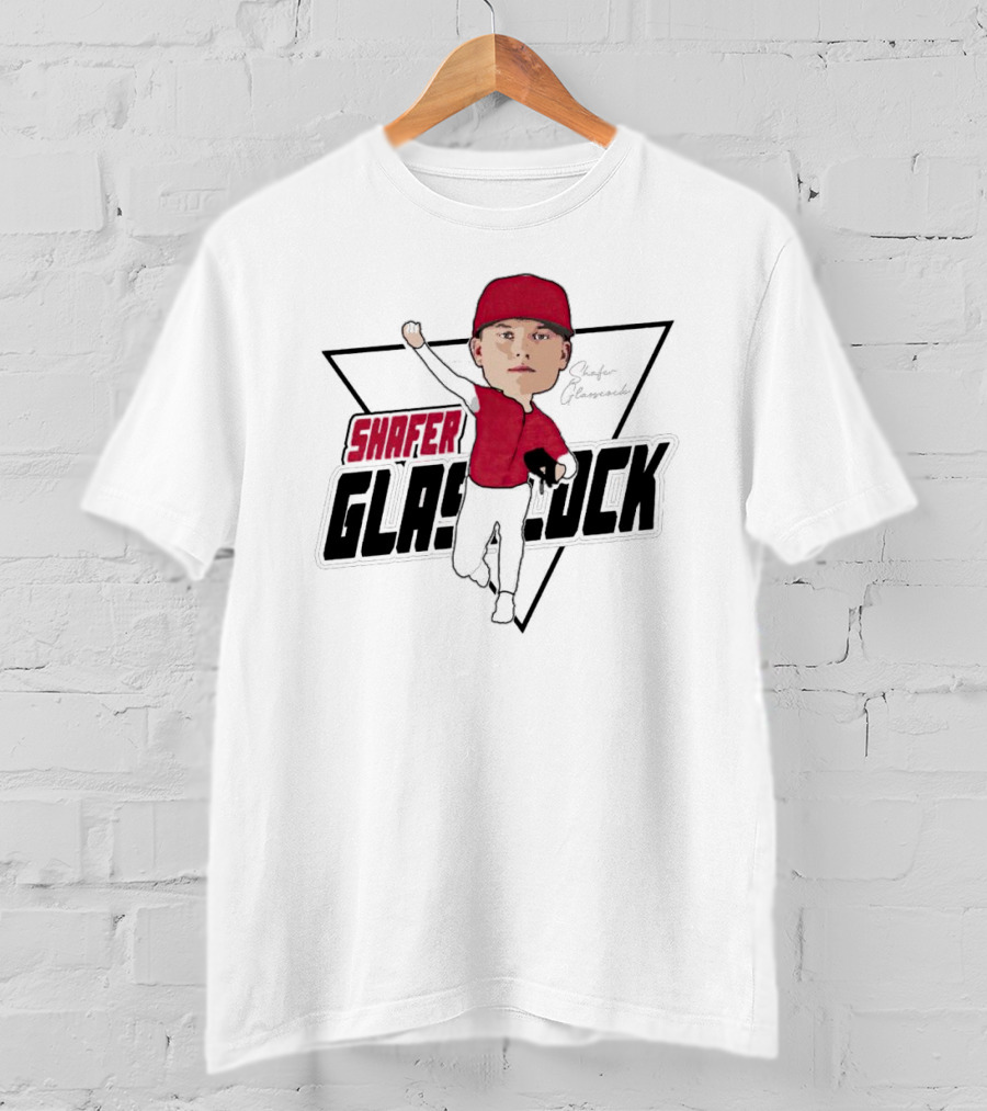 Shafer Glasscock Caricature Signature Red Cap Baseball Pose T-Shirt