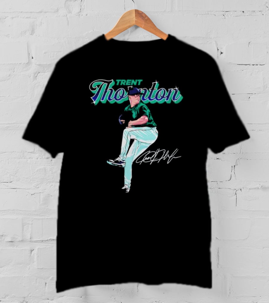 Trent Thornton Pitching Seattle Mariners Baseball Signature T-Shirt
