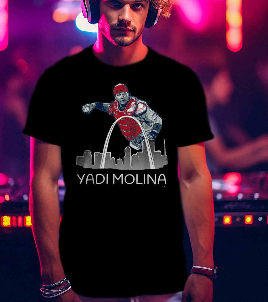 Yadi Molina St. Louis Skyline Arch Baseball T-Shirt