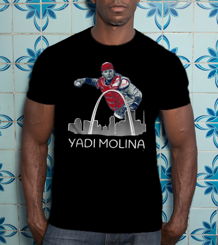 Yadi Molina St. Louis Skyline Arch Baseball T-Shirt