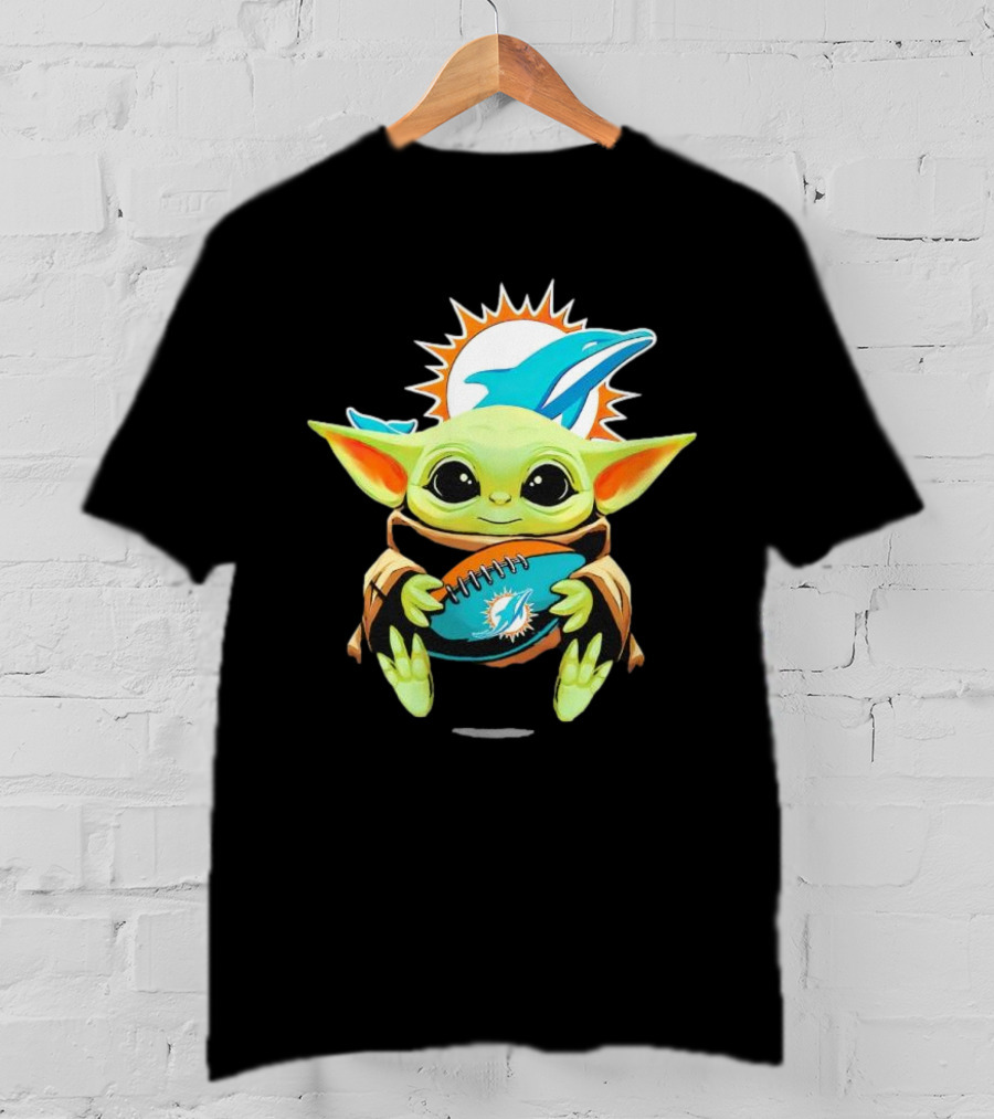 Baby Yoda Miami Dolphins Football Fan T-Shirt