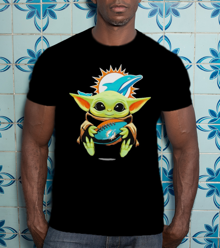 Baby Yoda Miami Dolphins Football Fan T-Shirt
