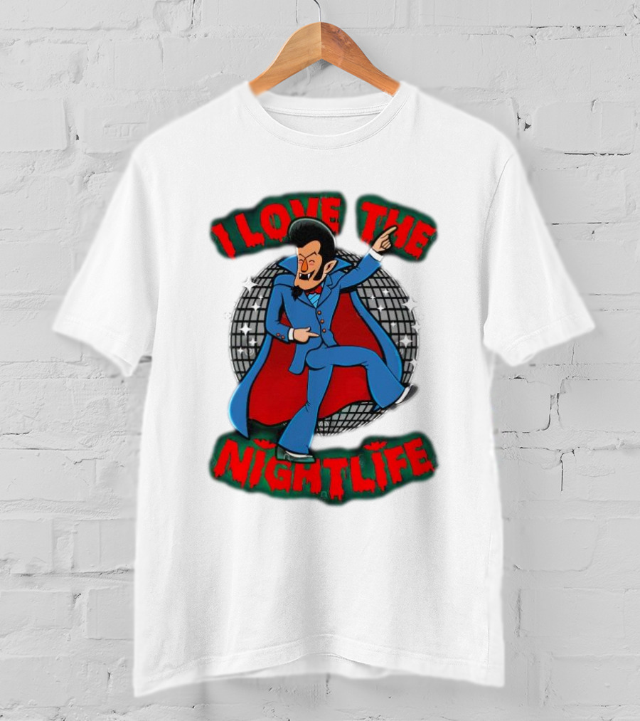 I Love The Nightlife Dracula Disco Dancing With Cape And Disco Ball T-Shirt