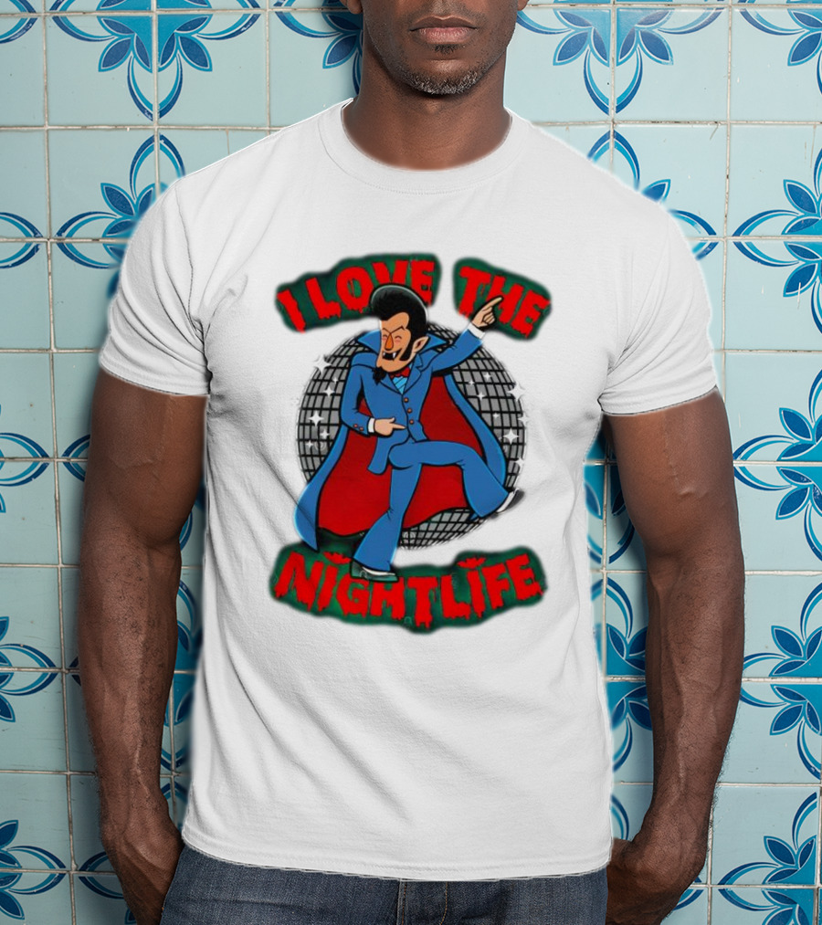 I Love The Nightlife Dracula Disco Dancing With Cape And Disco Ball T-Shirt