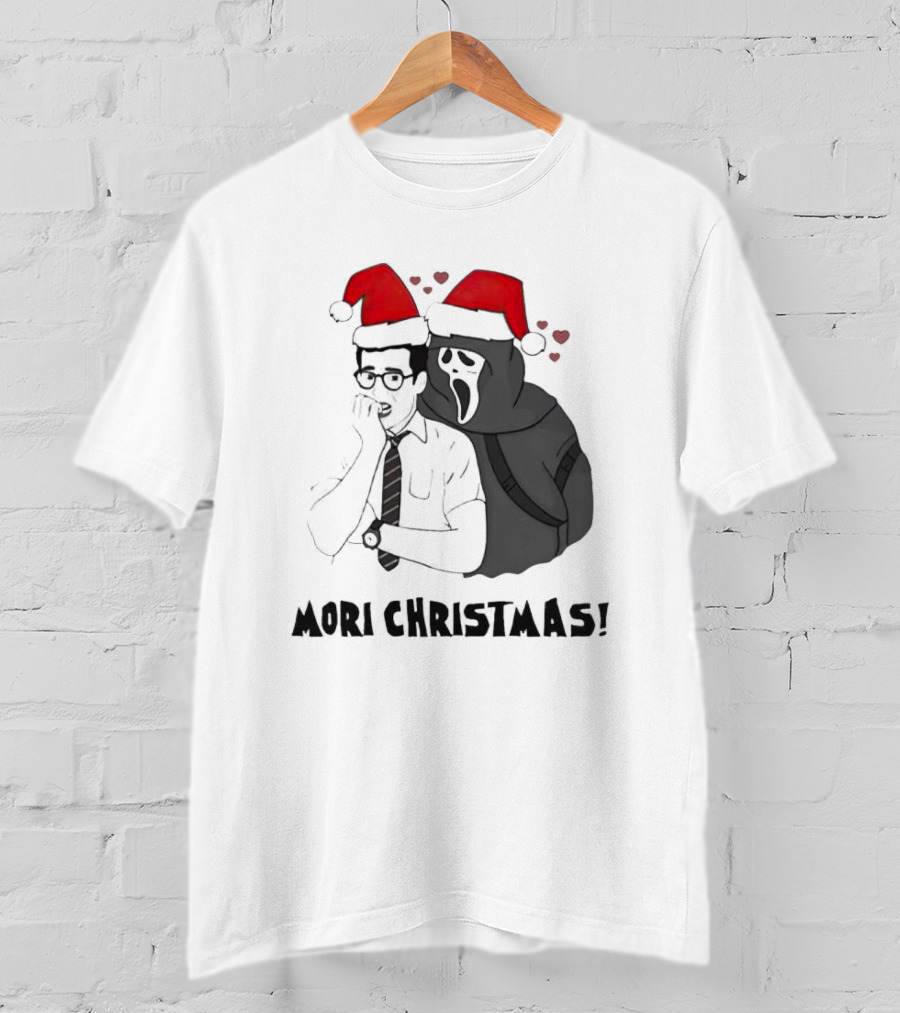 Ghostface Mori Christmas Santa Hats And Hearts T-Shirt