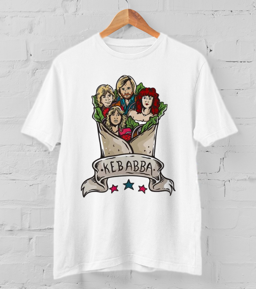 Kebabba Kebab 70s Style Characters In Wrap With Stars T-Shirt