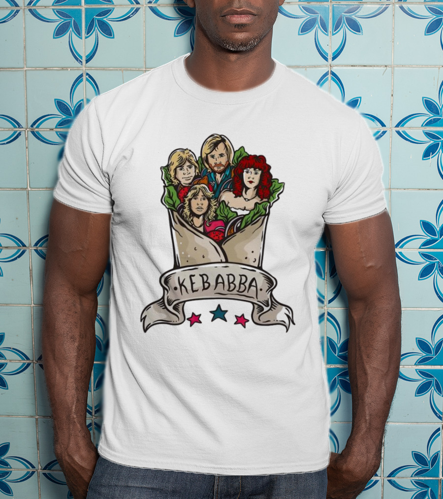 Kebabba Kebab 70s Style Characters In Wrap With Stars T-Shirt