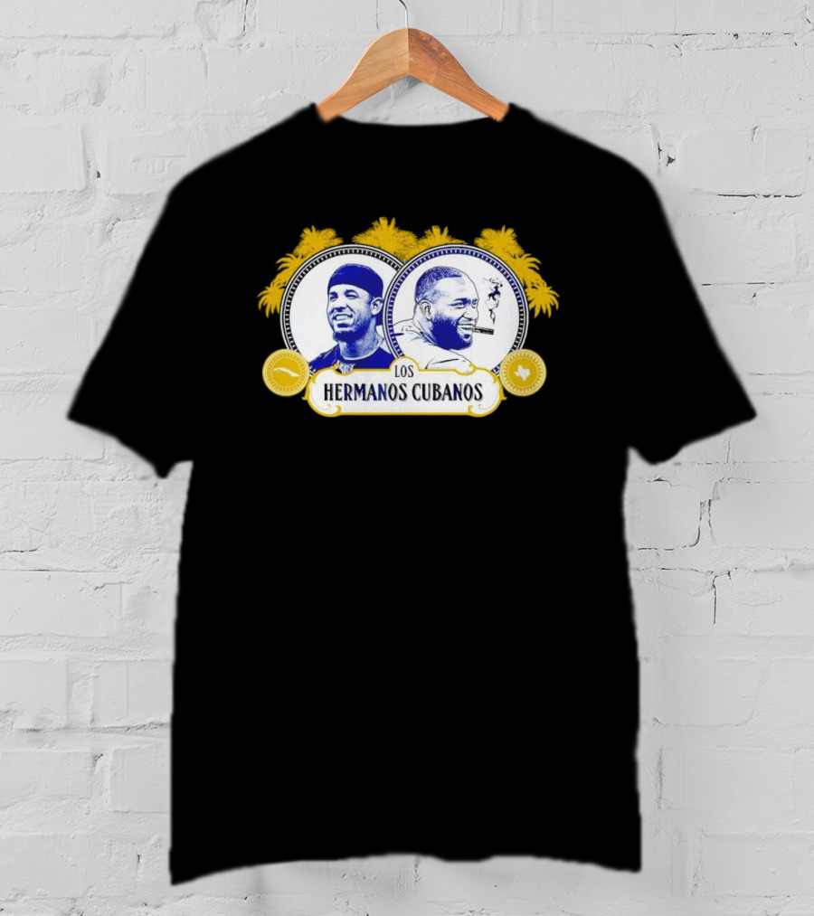 Los Hermanos Cubanos Cuban Baseball Brothers With Palm Trees And Texas T-Shirt