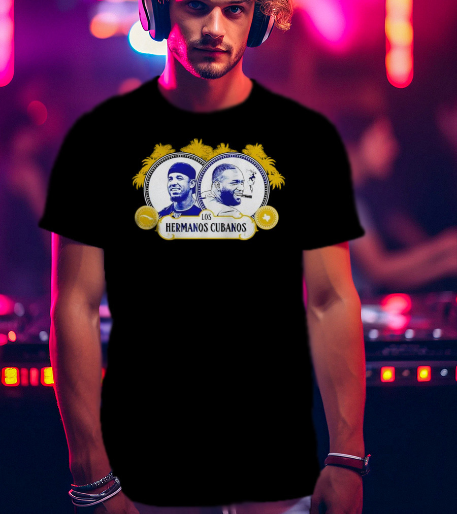 Los Hermanos Cubanos Cuban Baseball Brothers With Palm Trees And Texas T-Shirt