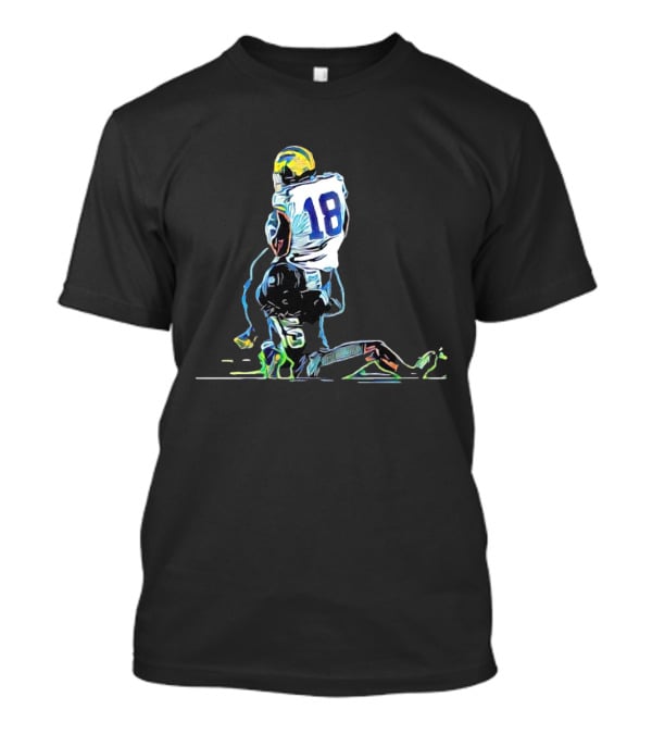Michigan Wolverines Colston Loveland 18 Neon Football Sketch T-Shirt