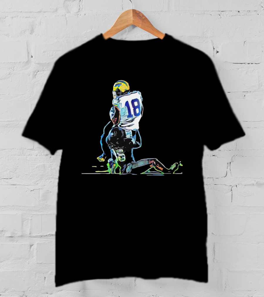 Michigan Wolverines Colston Loveland 18 Neon Football Sketch T-Shirt