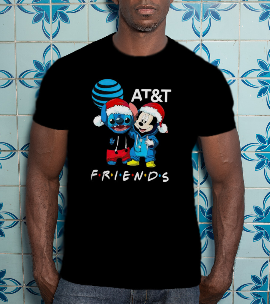 AT&T Christmas Friends Stitch And Mickey Mouse Holiday Cheer T-Shirt