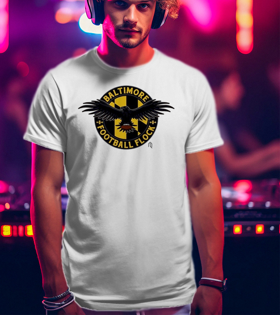 Baltimore Football Flock Raven Maryland Flag Crest T-Shirt