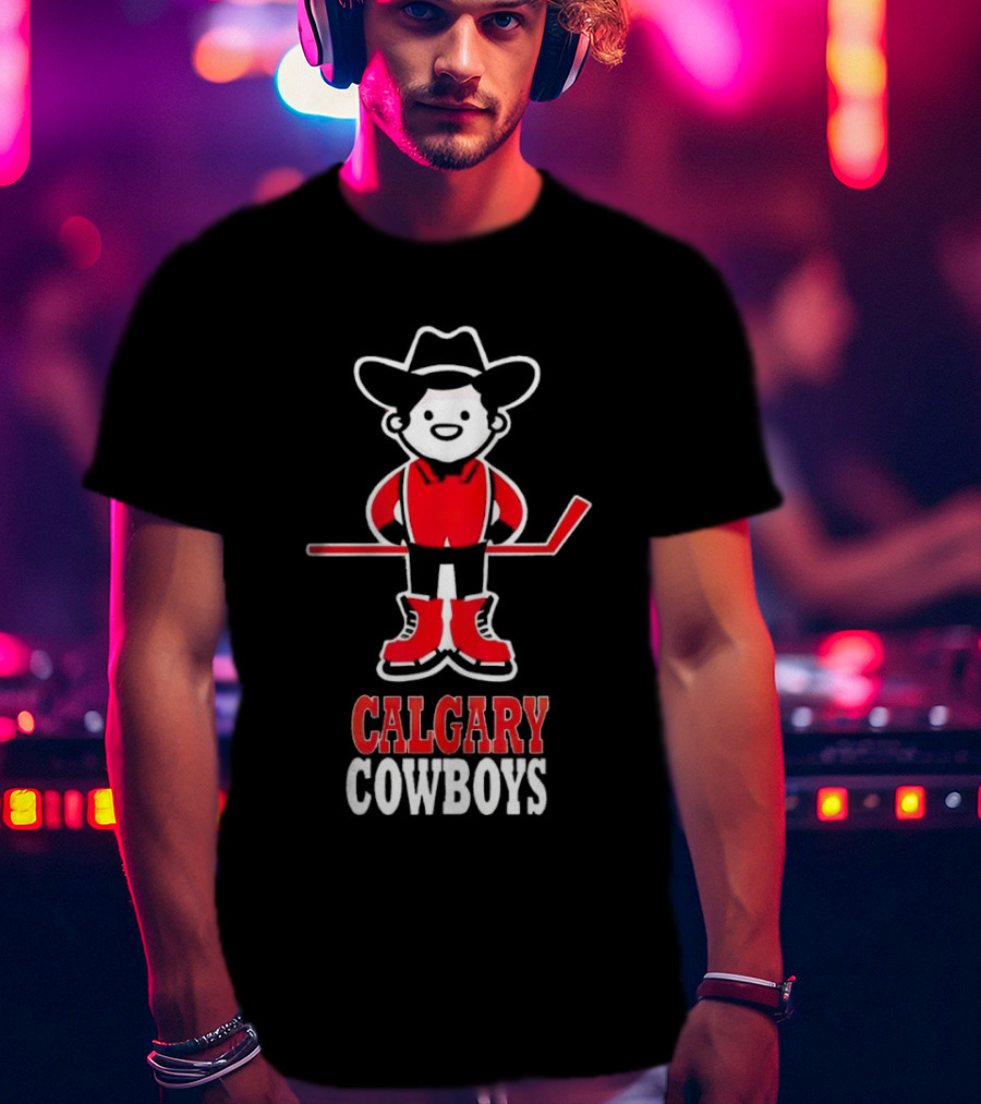Calgary Cowboys Hockey Player In Cowboy Hat And Boots T-Shirt
