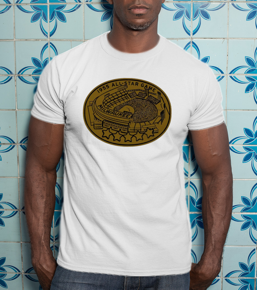 Milwaukee 1955 All-Star Game Stadium Five Stars Emblem T-Shirt