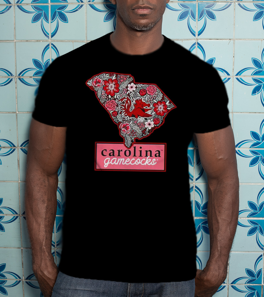 Carolina Gamecocks Floral South Carolina State Outline T-Shirt