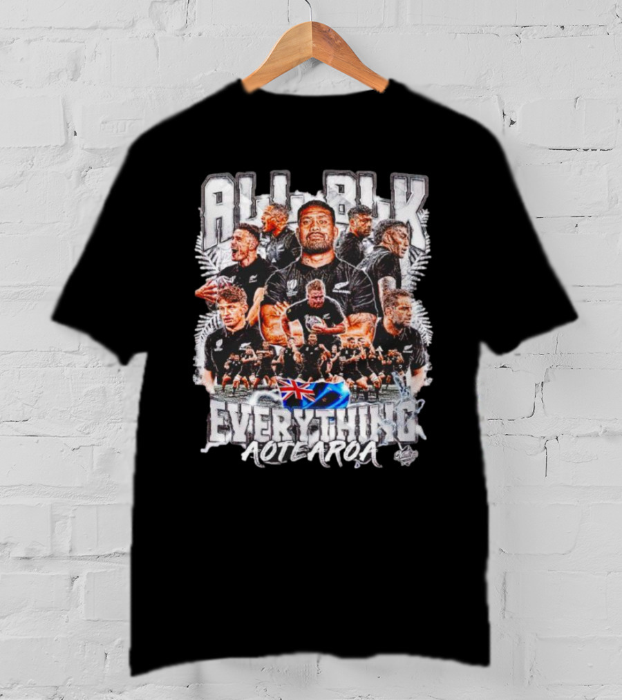 All Blk Everything AoteAroa Rugby Team Haka New Zealand Flag Ferns T-Shirt