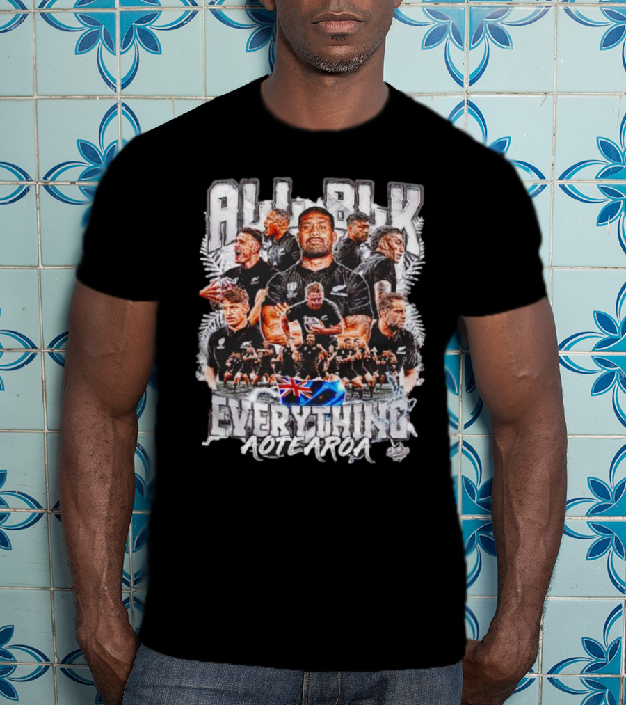 All Blk Everything AoteAroa Rugby Team Haka New Zealand Flag Ferns T-Shirt