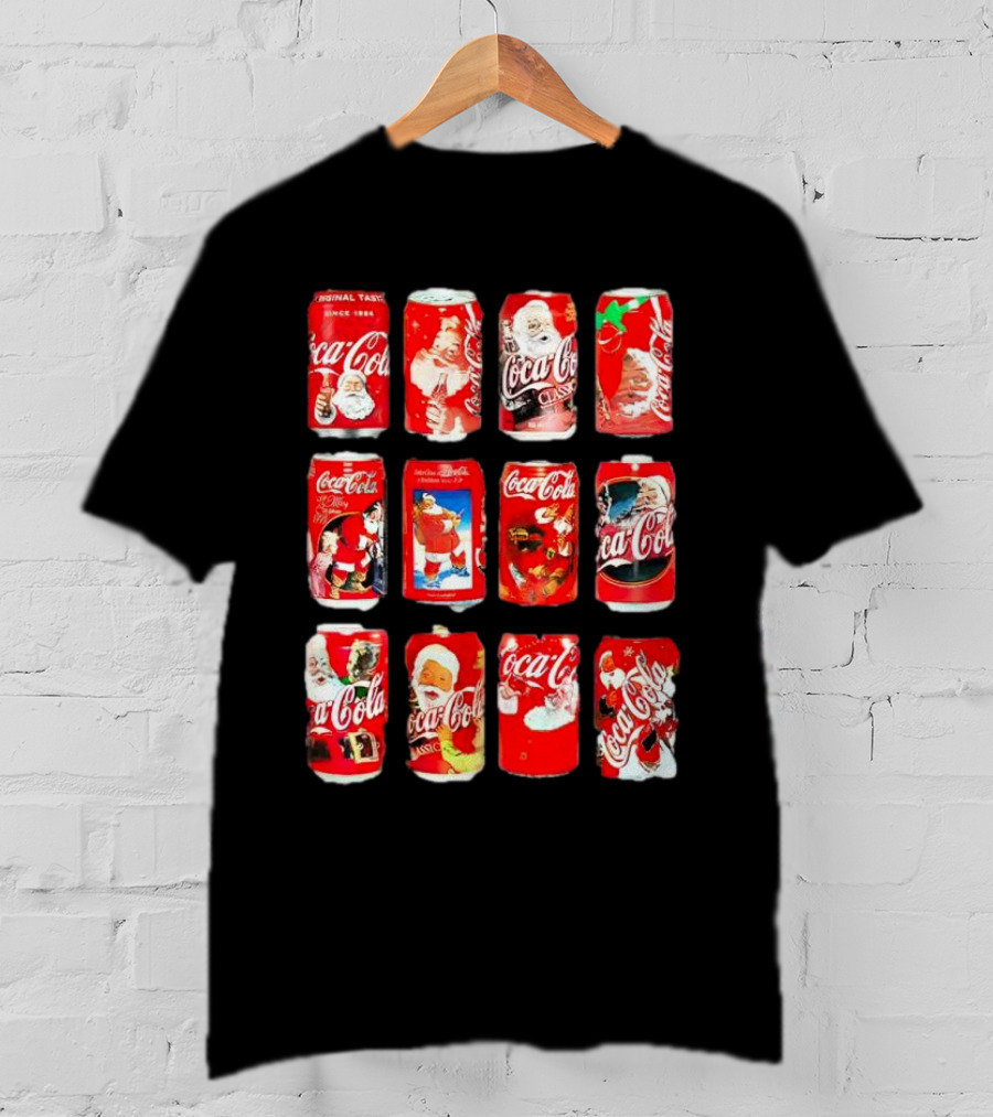 Coca Cola Santa Claus Cans Collection Vintage Holiday T-Shirt