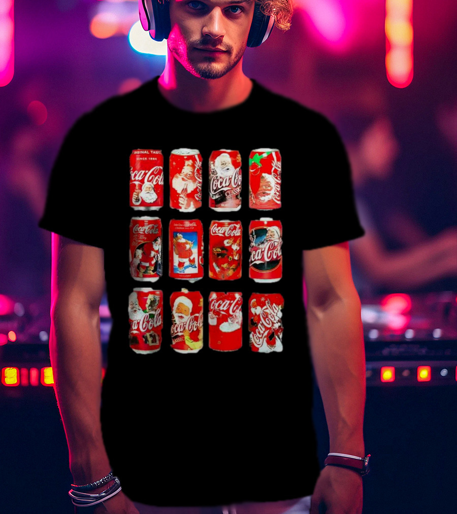 Coca Cola Santa Claus Cans Collection Vintage Holiday T-Shirt