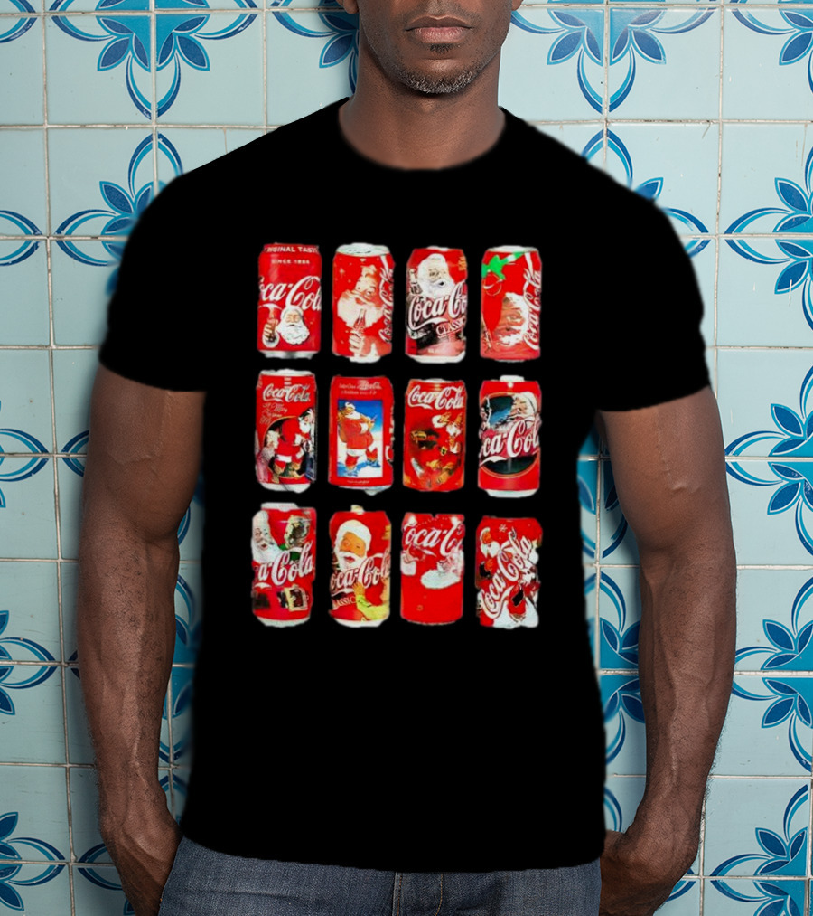 Coca Cola Santa Claus Cans Collection Vintage Holiday T-Shirt