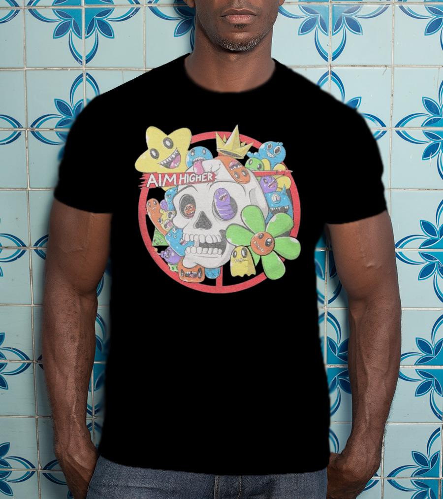 Friends N Monsters Aim Higher Cotton Candy Skull Star Flower T-Shirt