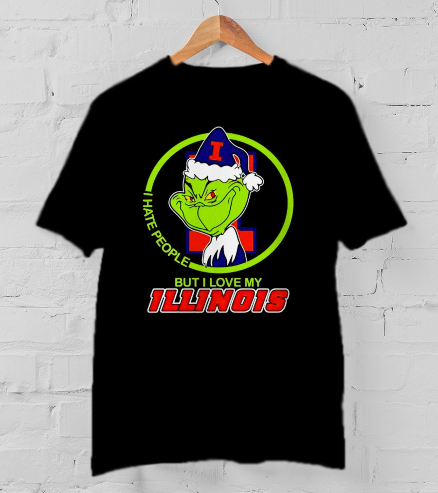 Grinch I Hate People But I Love My Illinois Holiday Spirit T-Shirt
