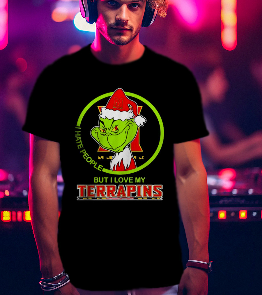 Grinch I Hate People But I Love My Maryland Terrapins Christmas T-Shirt