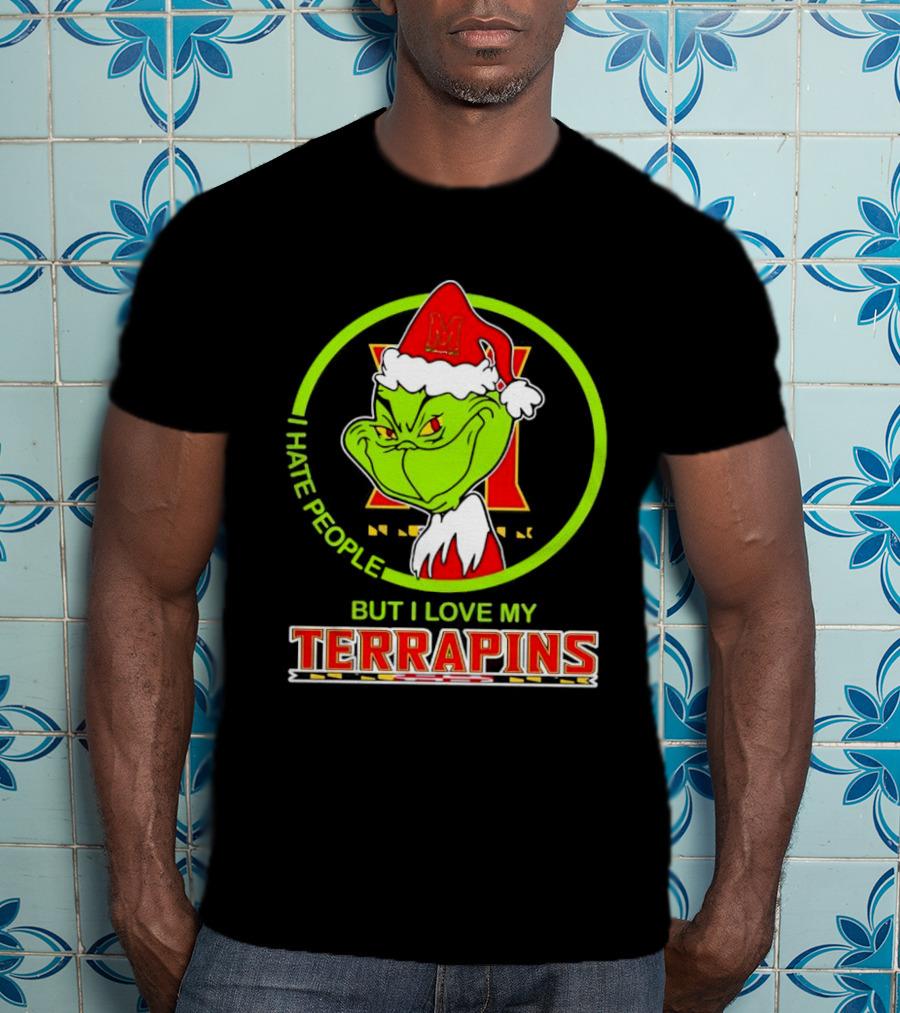 Grinch I Hate People But I Love My Maryland Terrapins Christmas T-Shirt