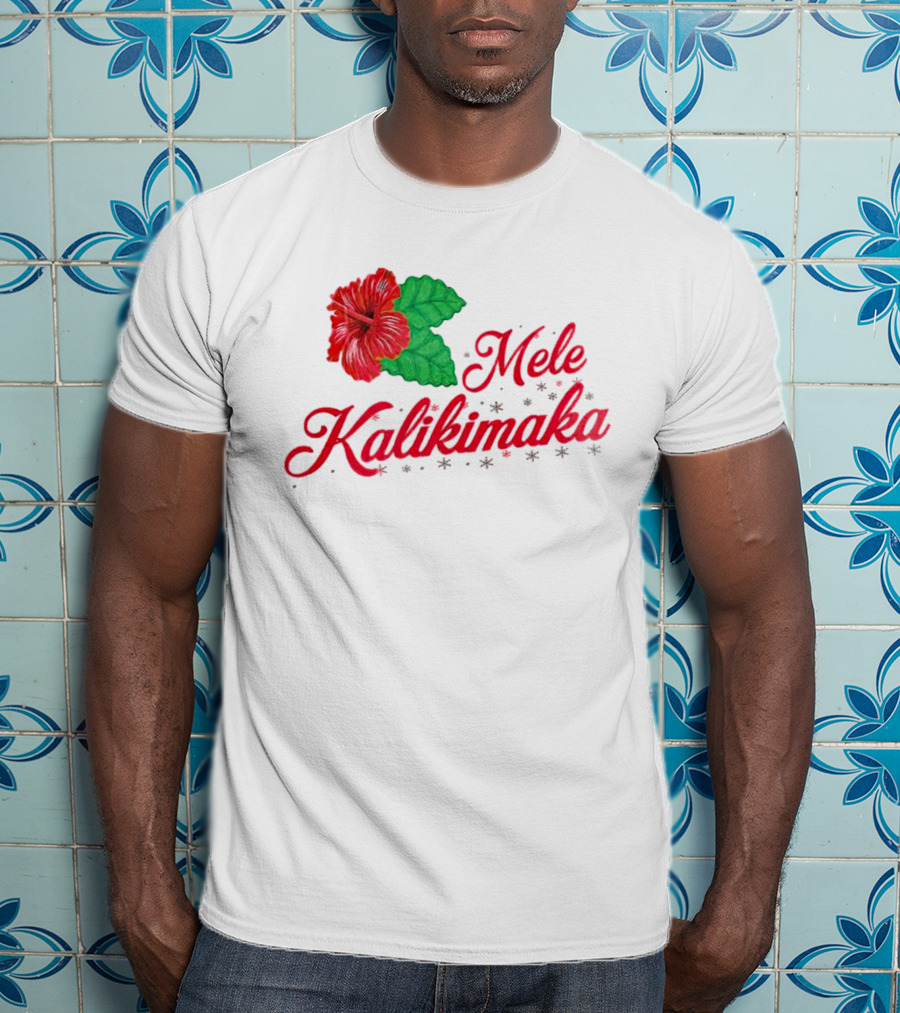 Mele Kalikimaka Red Hibiscus Flower With Green Leaves T-Shirt