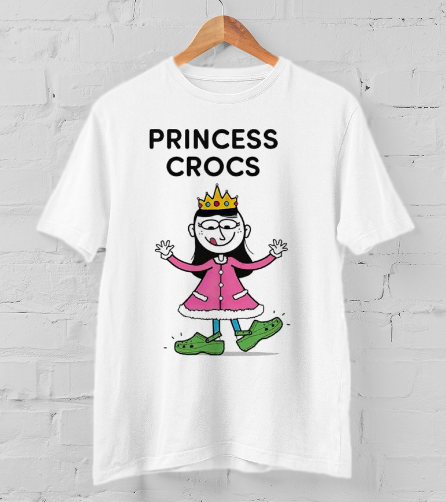Princess Crocs Crowned Girl In Pink Dress With Green Shoes T-Shirt