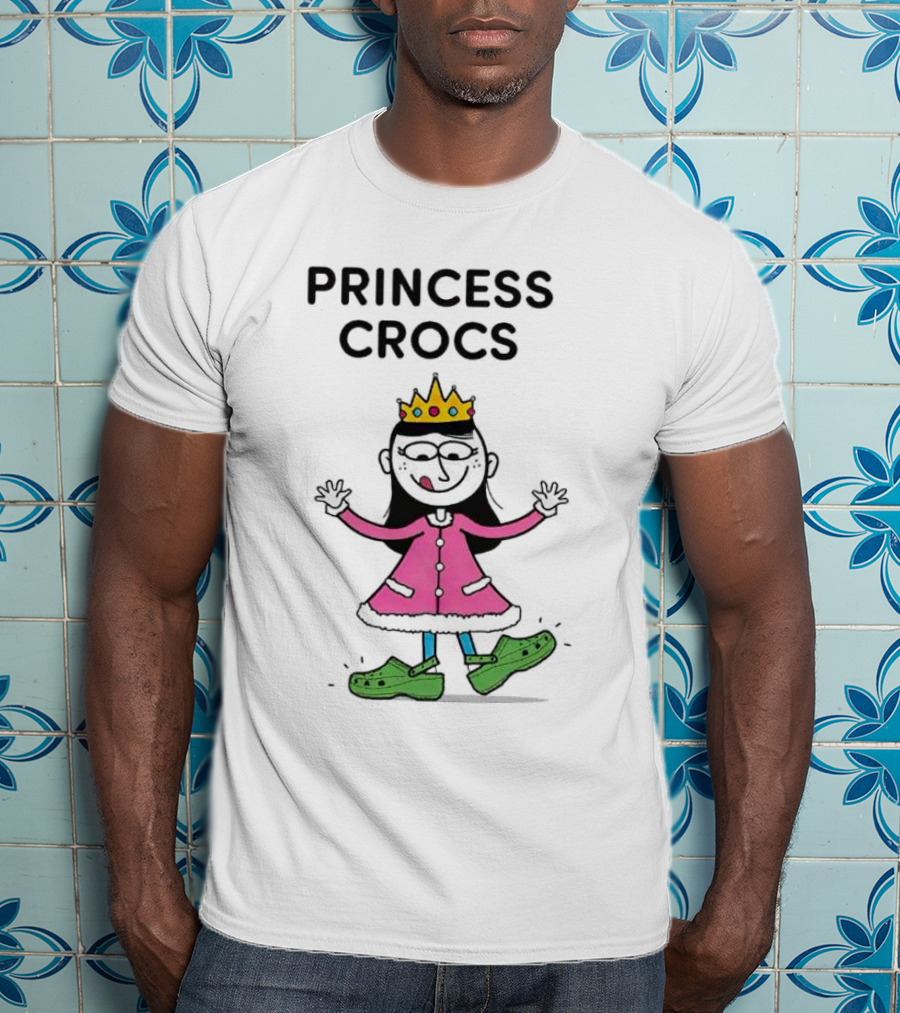 Princess Crocs Crowned Girl In Pink Dress With Green Shoes T-Shirt