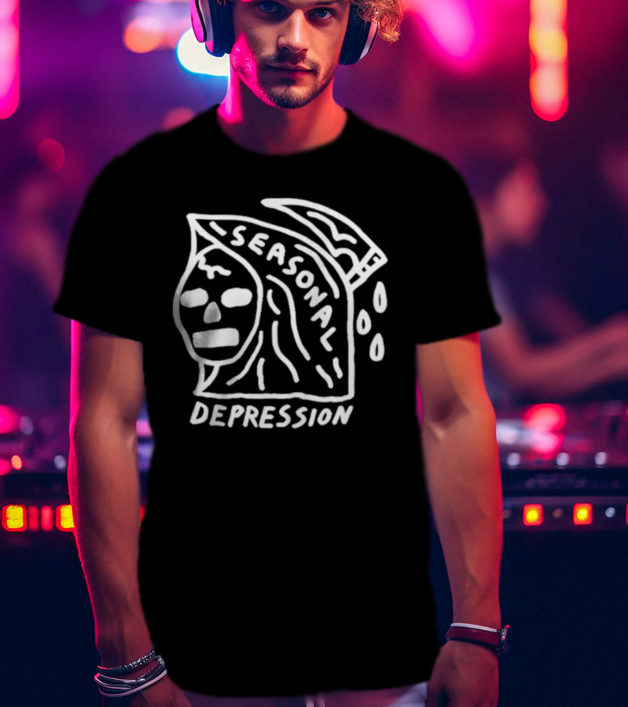 Seasonal Depression Grim Reaper Parody With Scythe And Raindrops T-Shirt