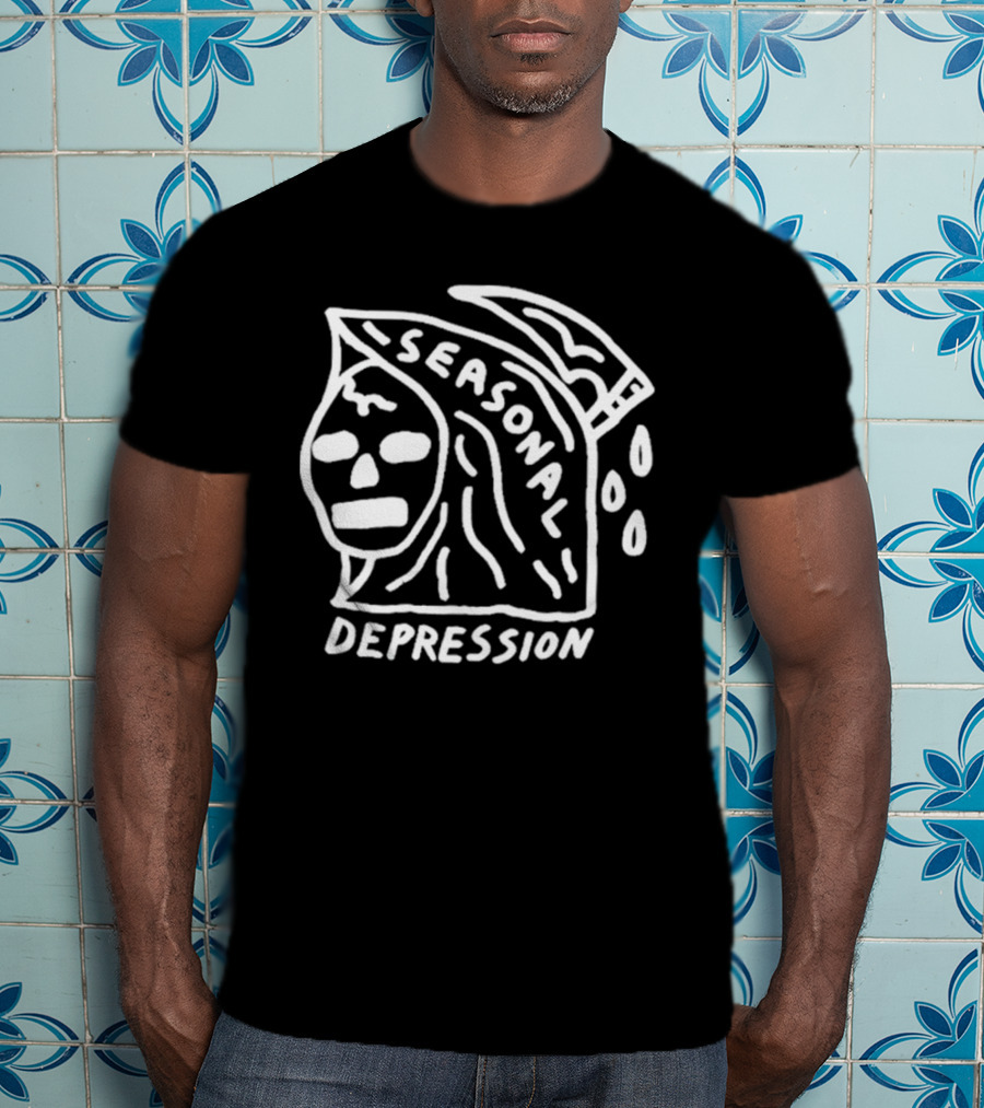 Seasonal Depression Grim Reaper Parody With Scythe And Raindrops T-Shirt