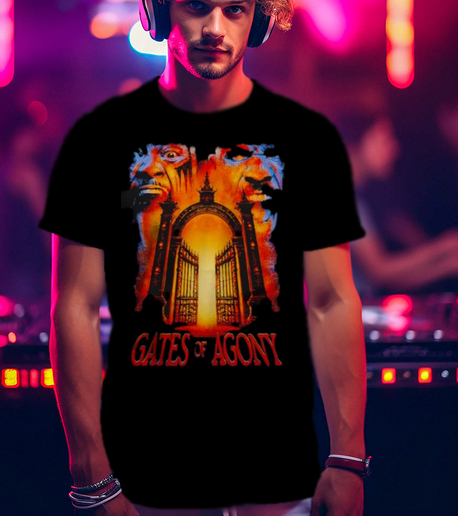 Gates Of Agony Open The Gates With Horror Faces And Fiery Entrance T-Shirt