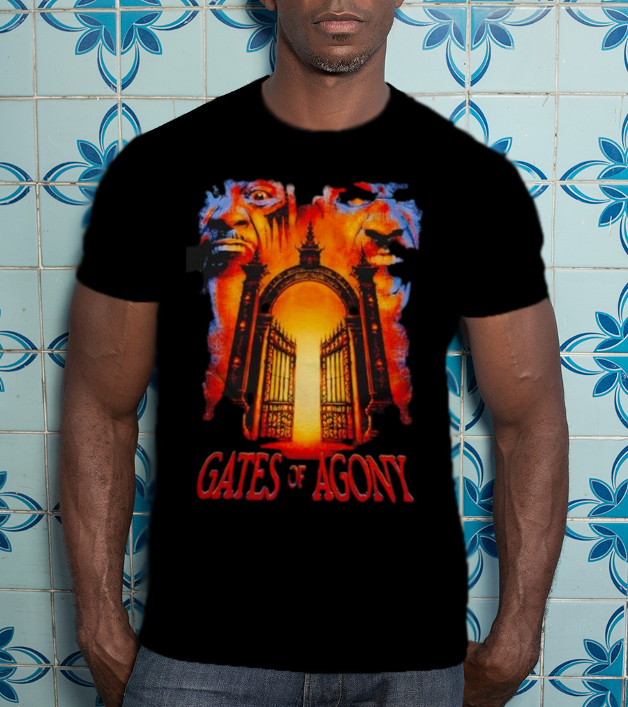 Gates Of Agony Open The Gates With Horror Faces And Fiery Entrance T-Shirt
