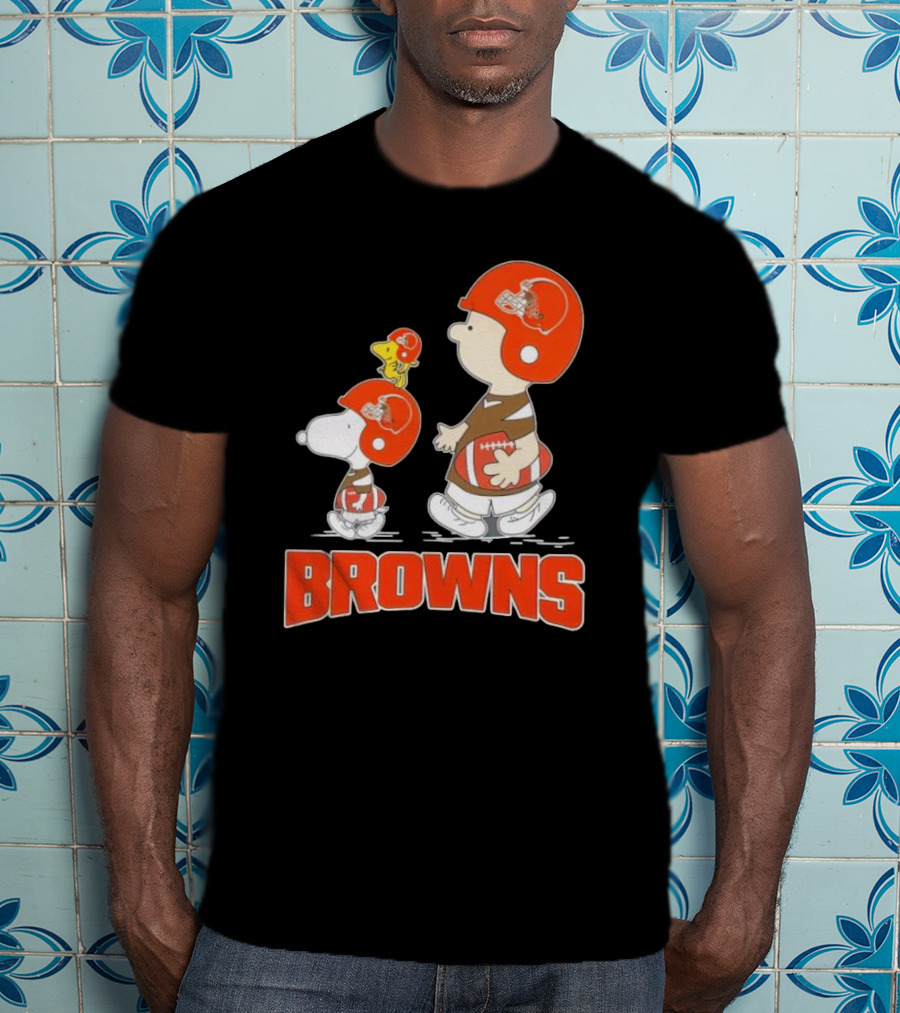 Snoopy Charlie Brown Woodstock Football Browns T-Shirt