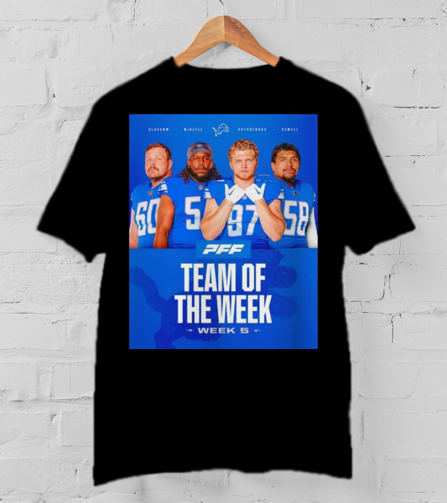 PFF Detroit Lions Glasgow McNeill Hutchinson Sewell Team Of The Week Week 5 T-Shirt