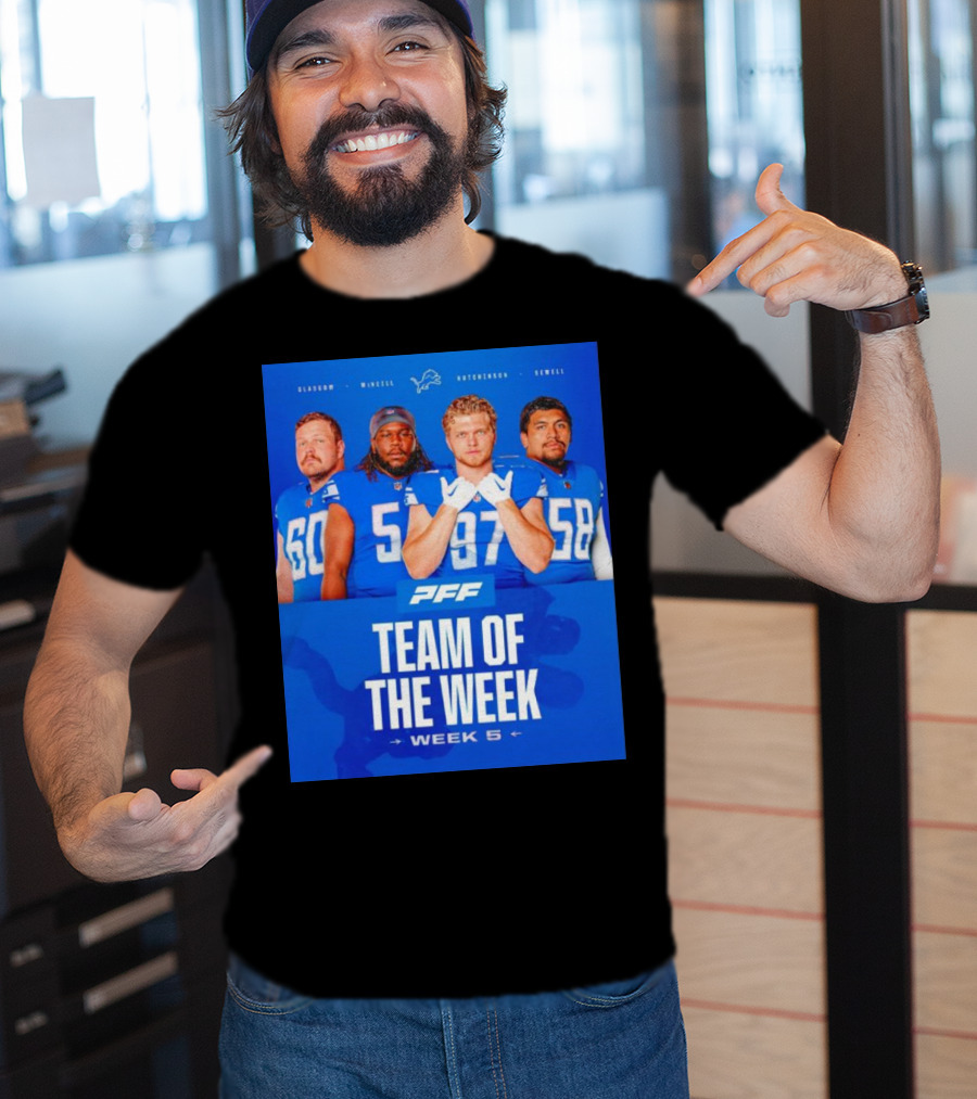 PFF Detroit Lions Glasgow McNeill Hutchinson Sewell Team Of The Week Week 5 T-Shirt