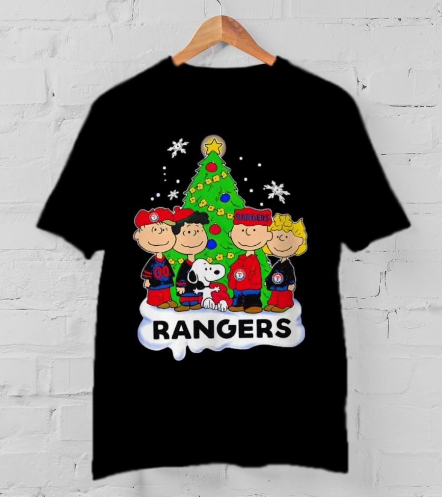 Peanuts Snoopy Christmas Tree Texas Rangers Winter Holiday T-Shirt