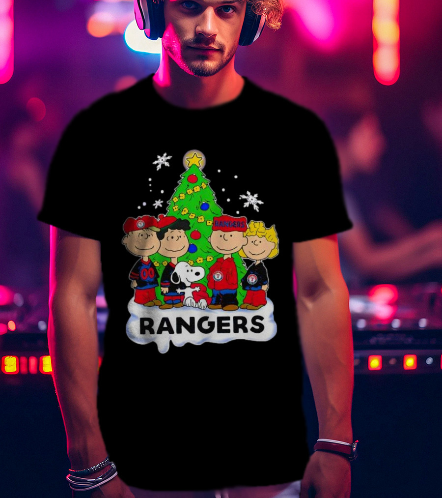Peanuts Snoopy Christmas Tree Texas Rangers Winter Holiday T-Shirt